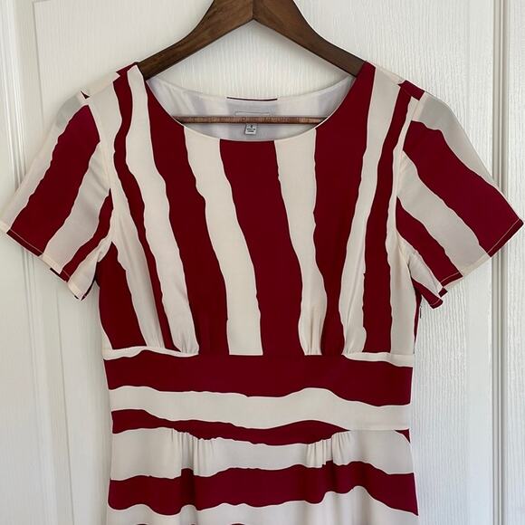 J. Peterman Silk Dress Burgundy Stripe Size 2 - Picture 6 of 10